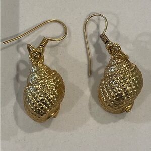 Gold Tone Shell Drop Pierced Earrings Vintage